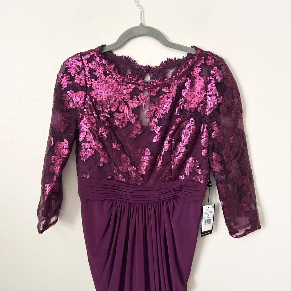 NWT Adrianna Papell Sequin Illusion 3/4 Sleeve Ruched Skirt Gown - Picture 4 of 10